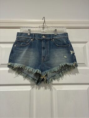 Express Cheeky Denim Shorts Size 6 Distressed Raw Hem Festival Summer